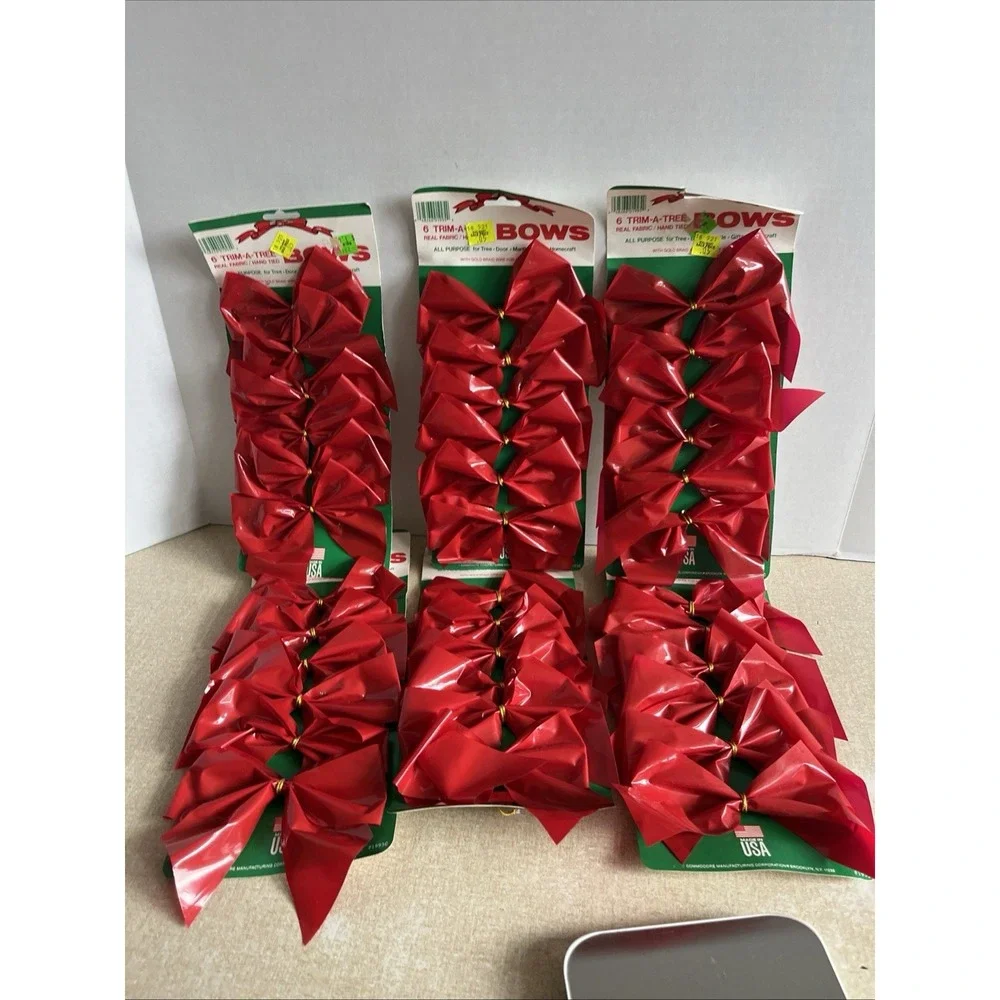 6- Vintage Trim-a-Tree Bows 6 Packs NEW In Package Christmas Decor Old Stock NOS